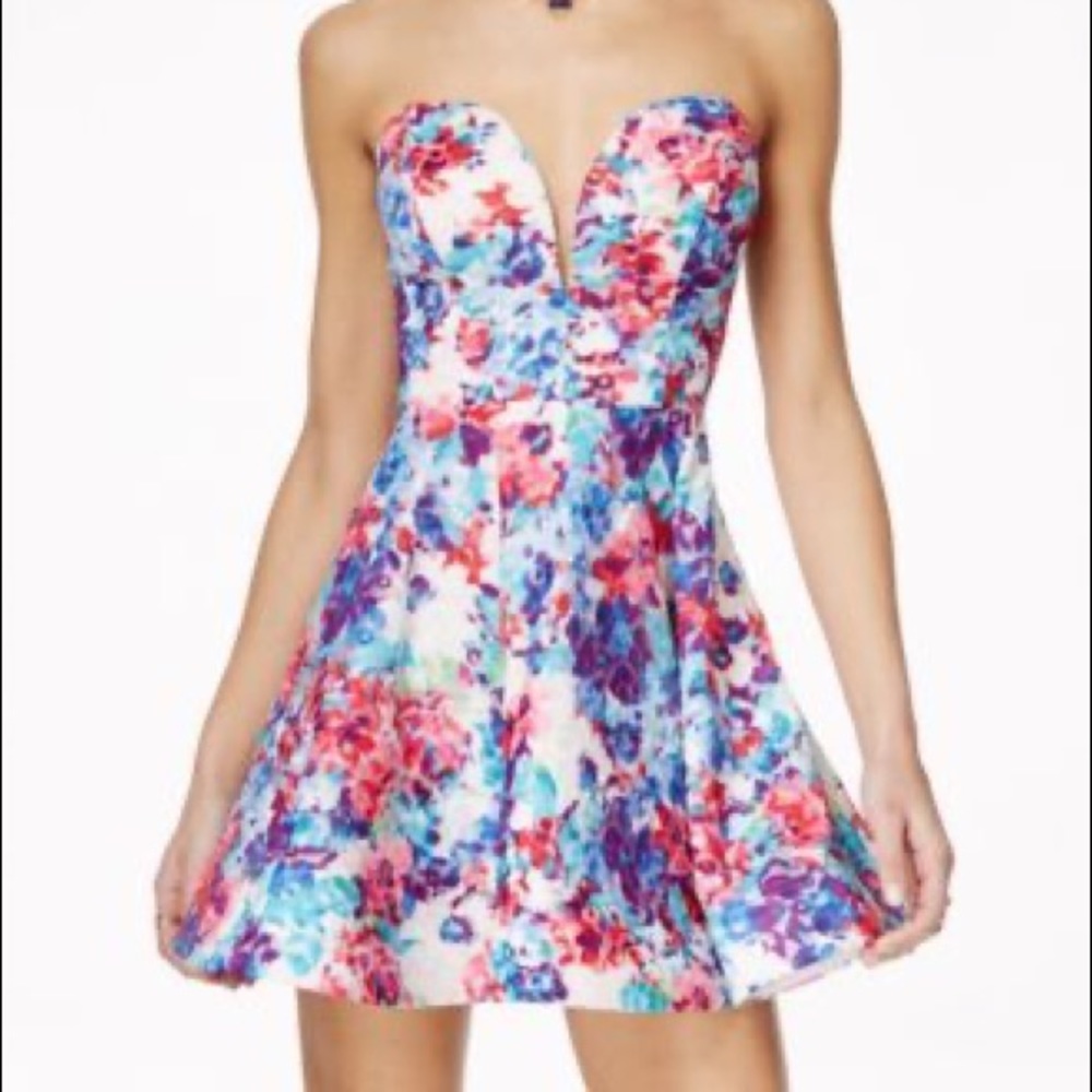 B Darlin Junior Plus Strapless Floral Dress  14/15